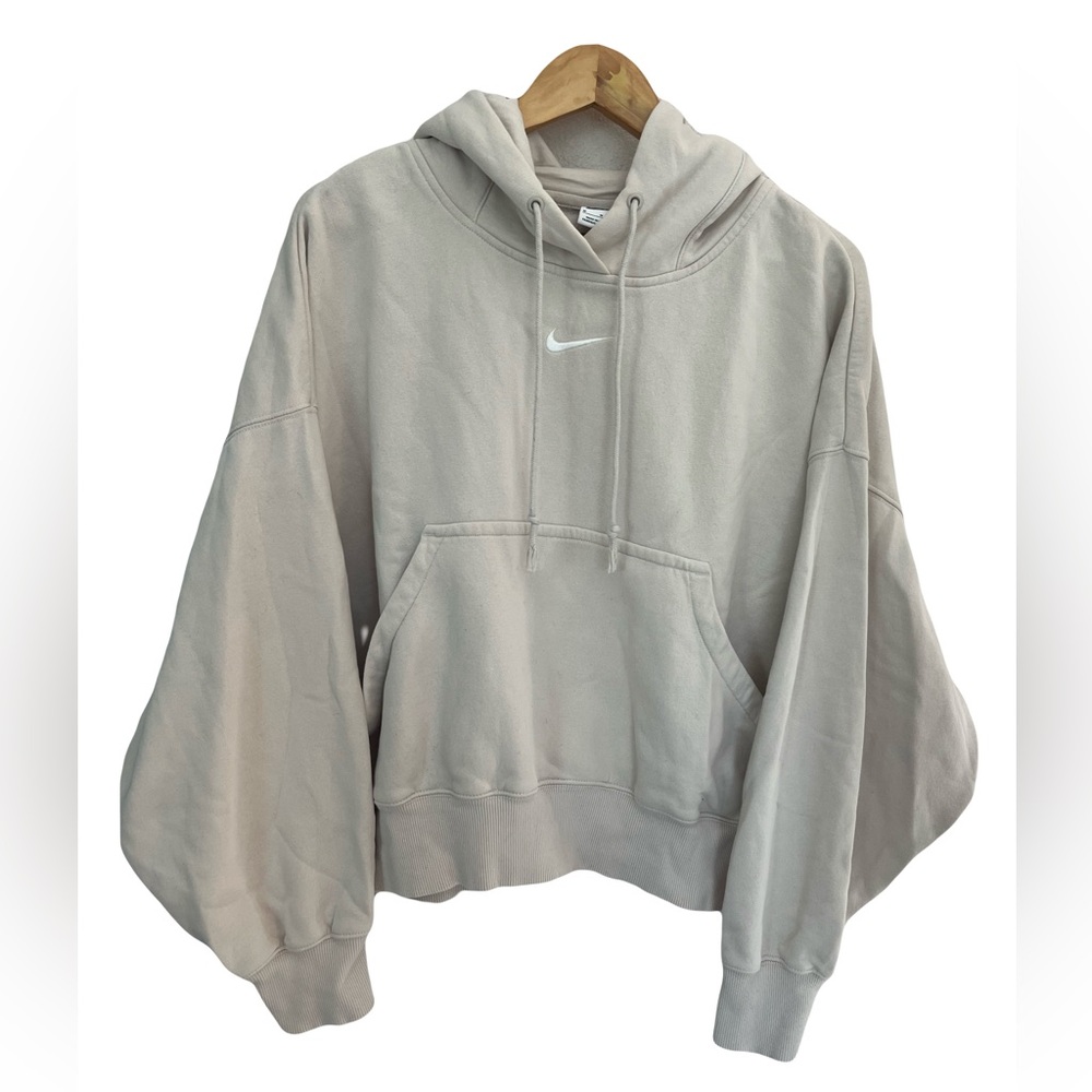 Nike Women's Phoenix Fleece Oversized Pullover Off White Hoodie Medium